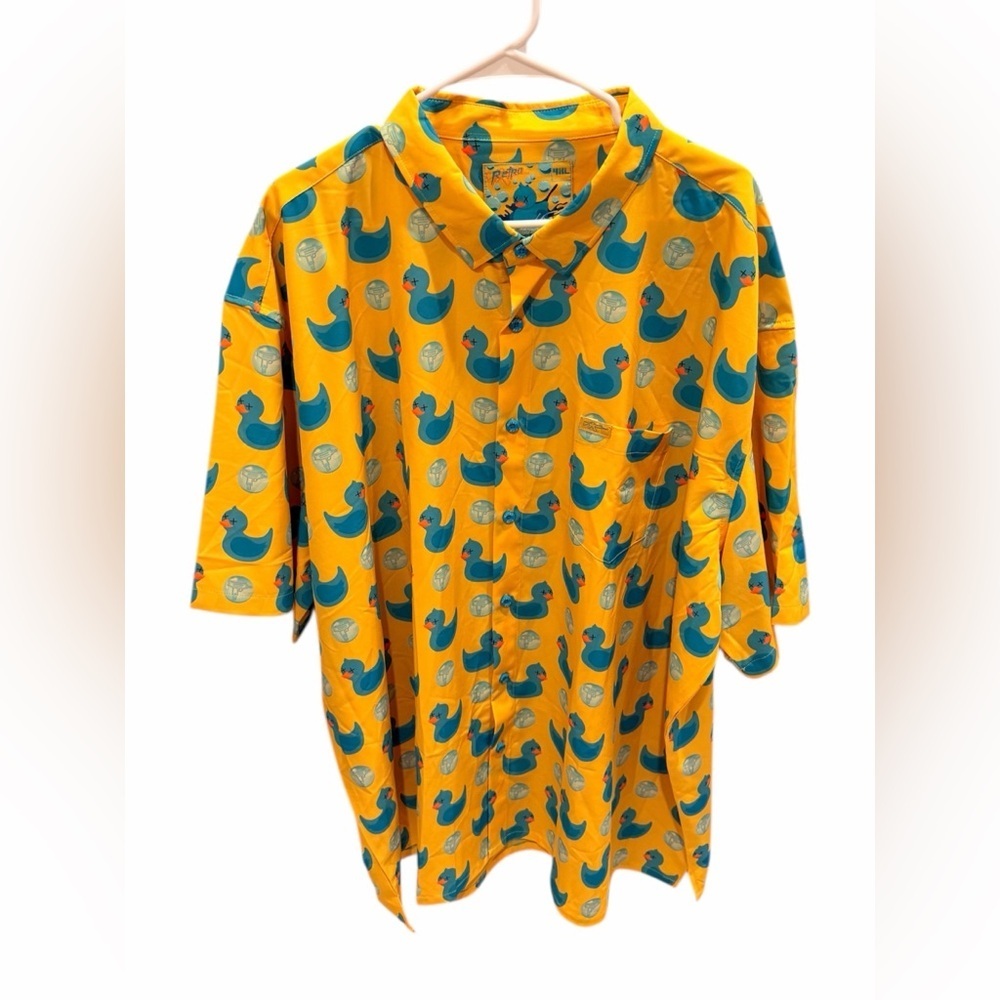 Retro Rifle Killer Duck Button Down Shirt Yellow Blue Size 4XL